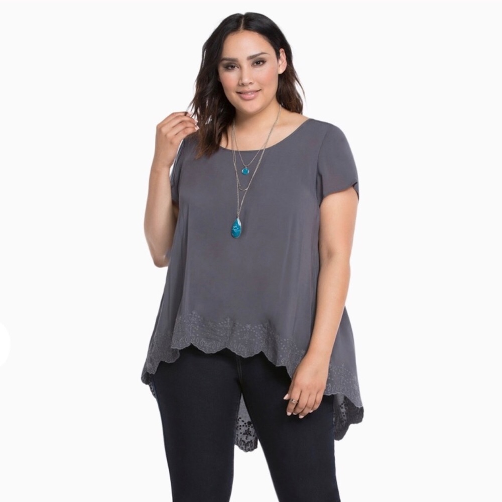 Torrid Split Back Embroidered Top