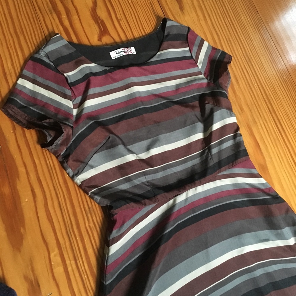 Cap Sleeve Knee Length Striped Dress