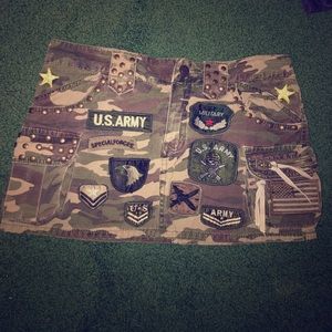 Army patch work mini skirt