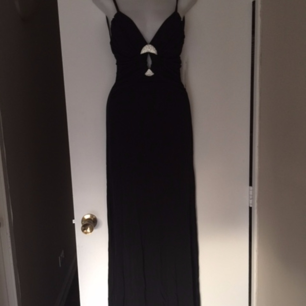 Nicole Bakti black gown rhinestone keyhole front
