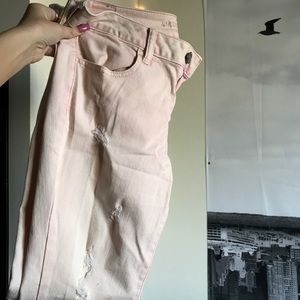 American eagle light faded pink ripped jeggings