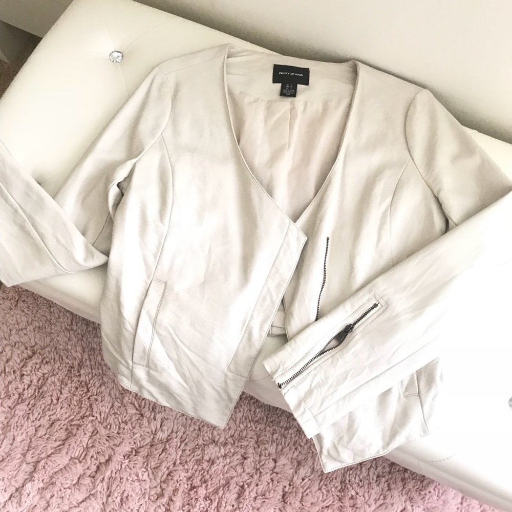 DKNY JEANS Ivory Faux Leather Jacket