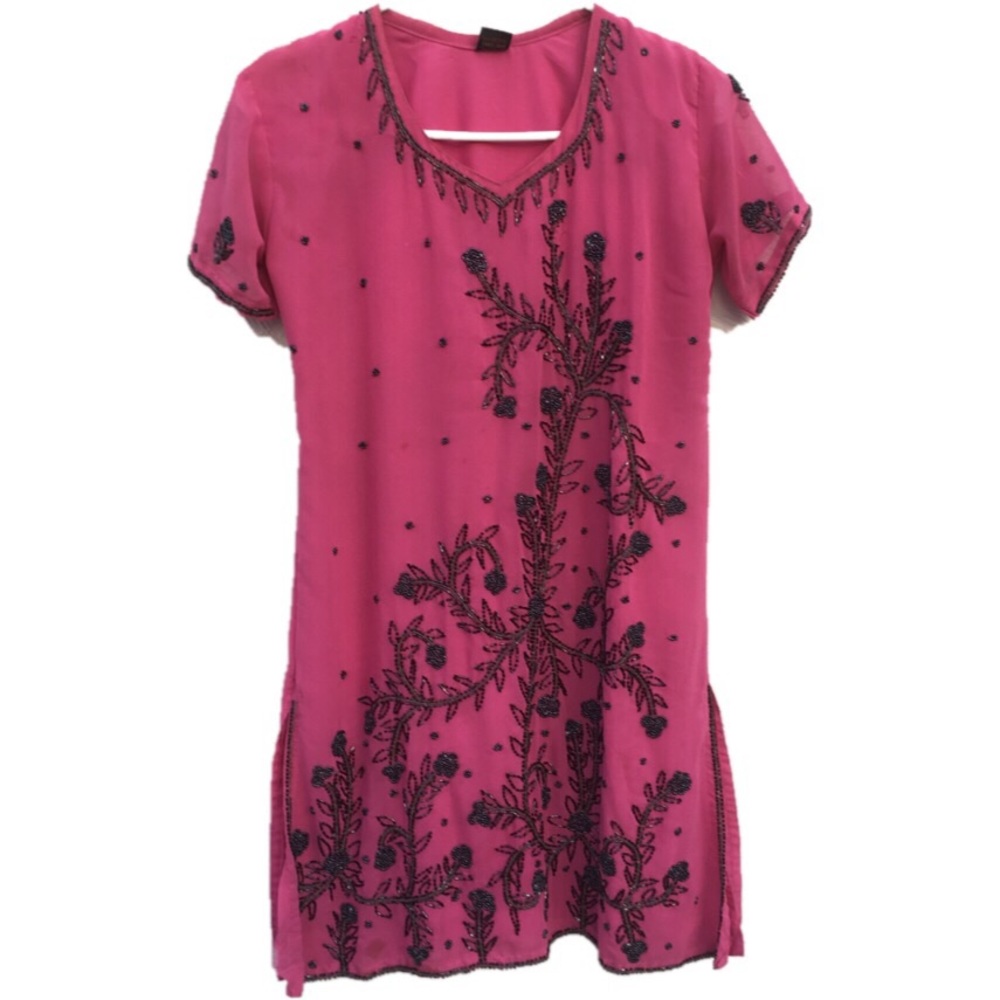 Indian pink shalwar kameez with beadwork