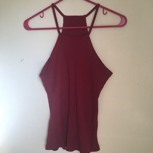 Red High Neck Tank Top