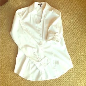 Classic white, v-neck, button up