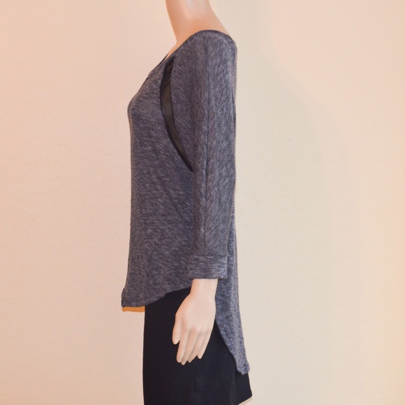 LUSH Gray Mesh Inset Exaggerated Hi-Low Knit Top - Picture 3 of 4
