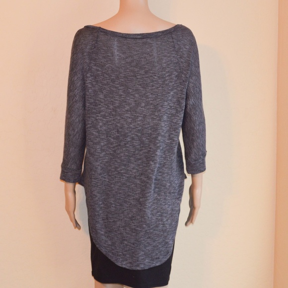 LUSH Gray Mesh Inset Exaggerated Hi-Low Knit Top - Picture 4 of 4