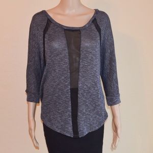 LUSH Gray Mesh Inset Exaggerated Hi-Low Knit Top