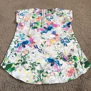 EXPRESS Silky V neck Rolled Sleeve Floral