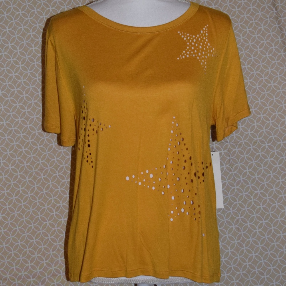 Twinkle Star Mustard Gold Short Sleeve Tee L
