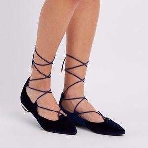 Charlotte Russe Velvet Navy Lace Up Flats, 7, NWT
