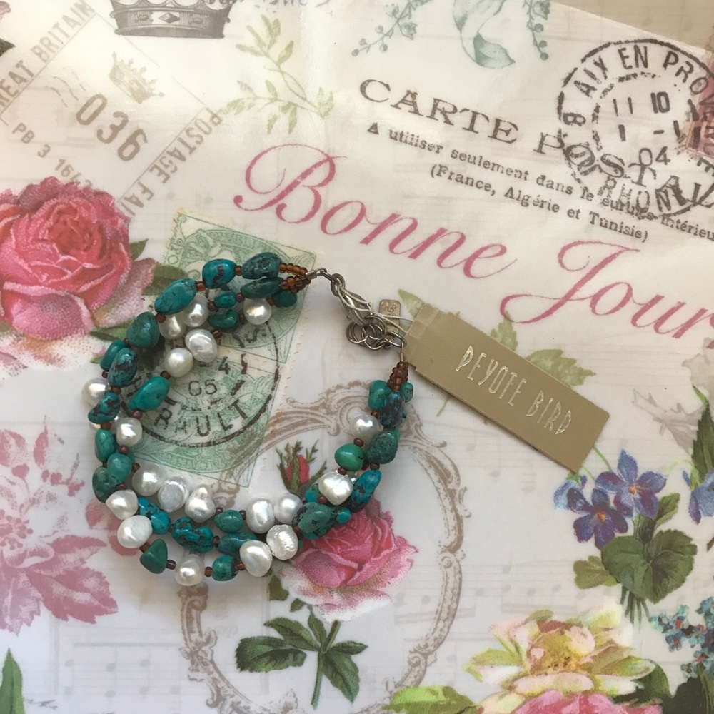 Turquoise and white bracelet by Peyote Bird