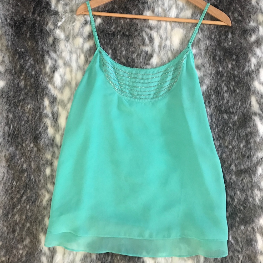 Mint green tank top with beading detail