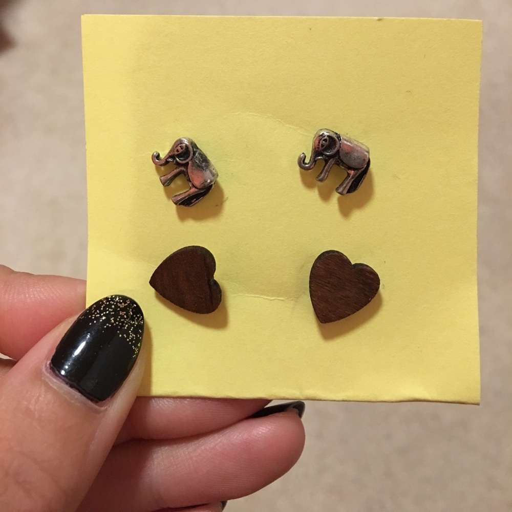 Elephant and heart stud earrings