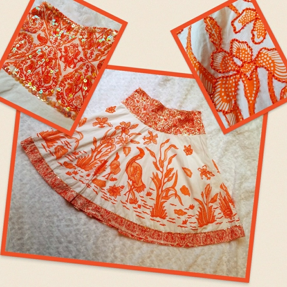 Sequin and beaded crane a-line skirt