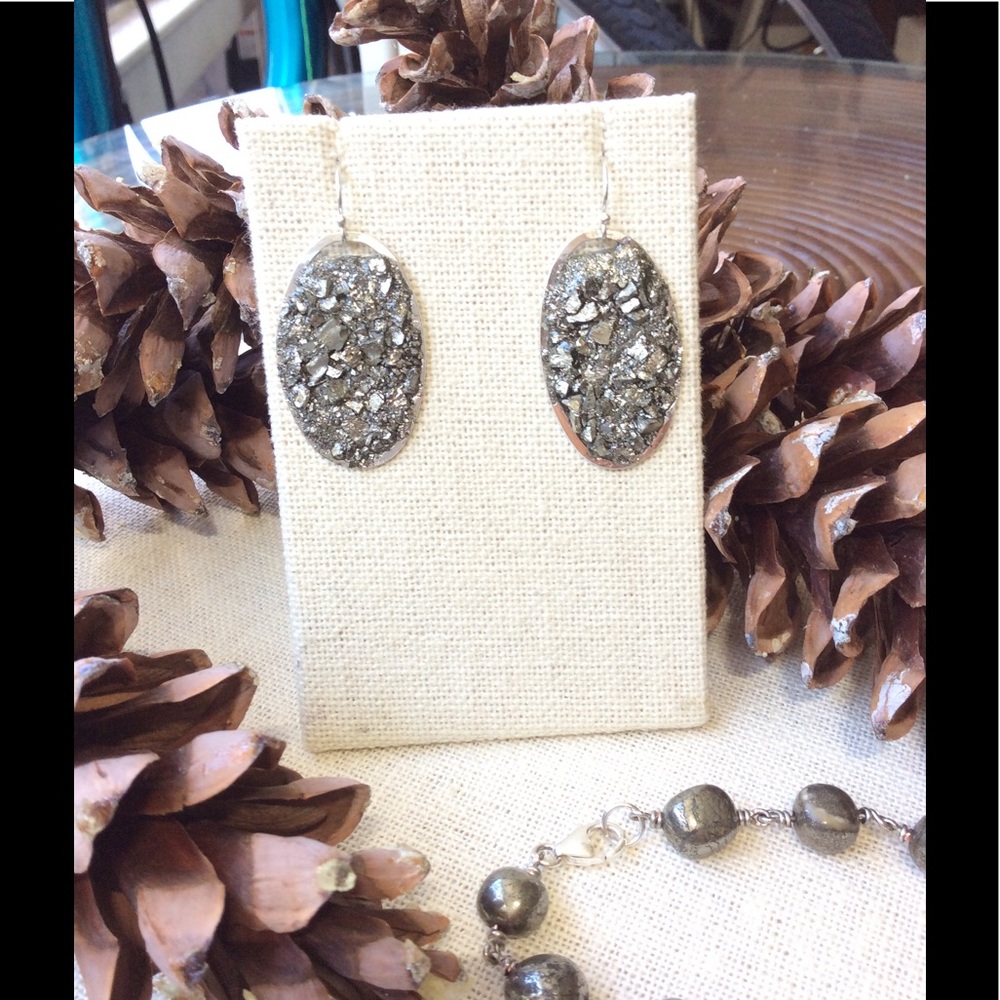 Handmade Pyrite Druzy Sterling silver earrings