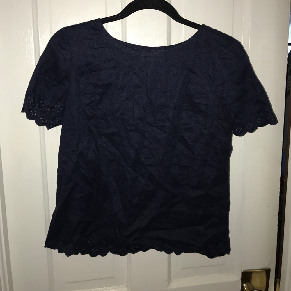 J Crew - Navy Scalloped Shirt w/ Open Back