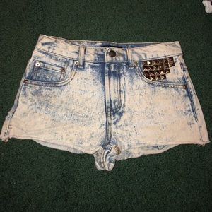 Acid wash denim shorts