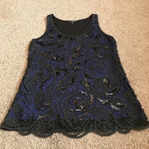 NWOT Express Crochet black and navy sequined tank