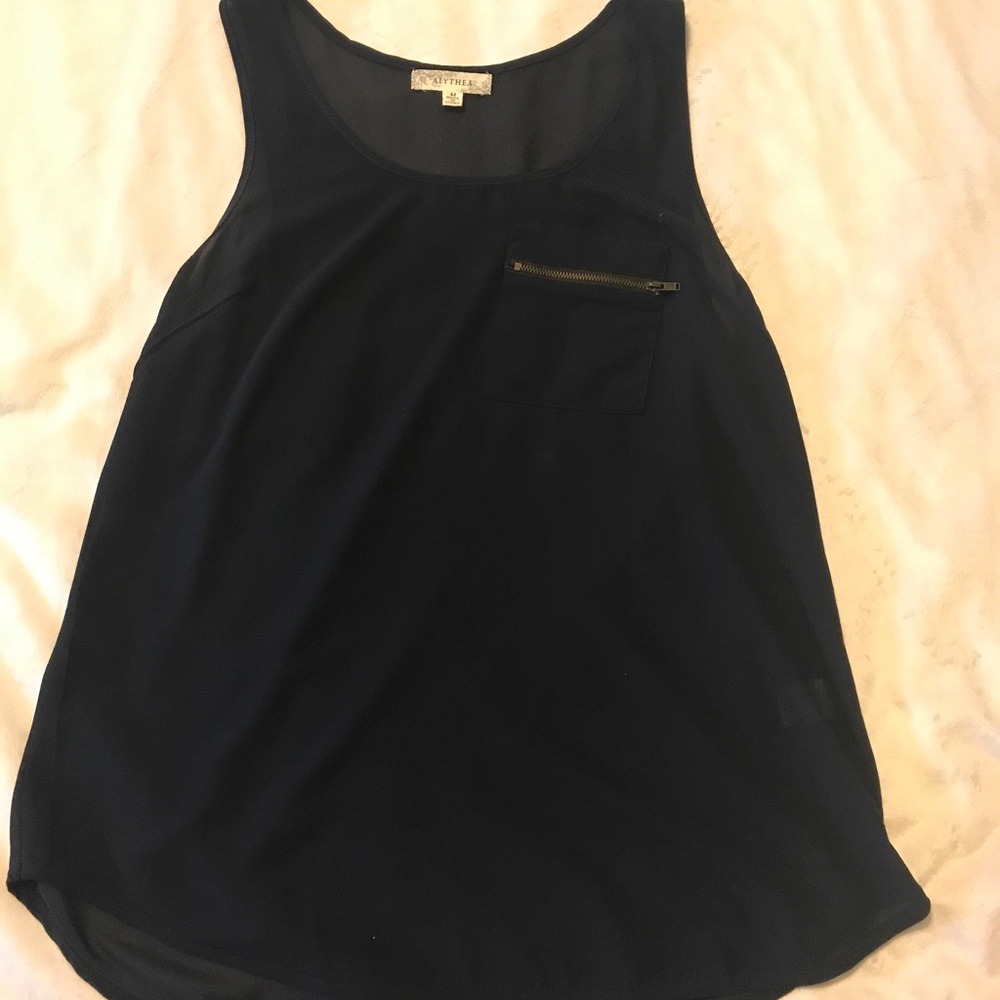 Navy tank top with zipper pocket detail