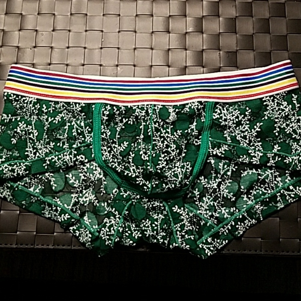 Men's Green Trunks w/White Floral Print