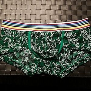 Men's Green Trunks w/White Floral Print