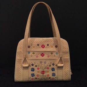 Vintage Natural Tooled Leather Satchel