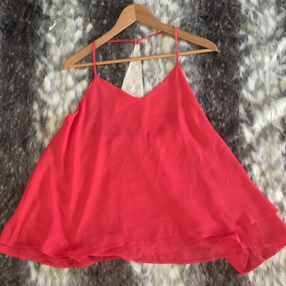 Coral tank top with triangle back beading detail