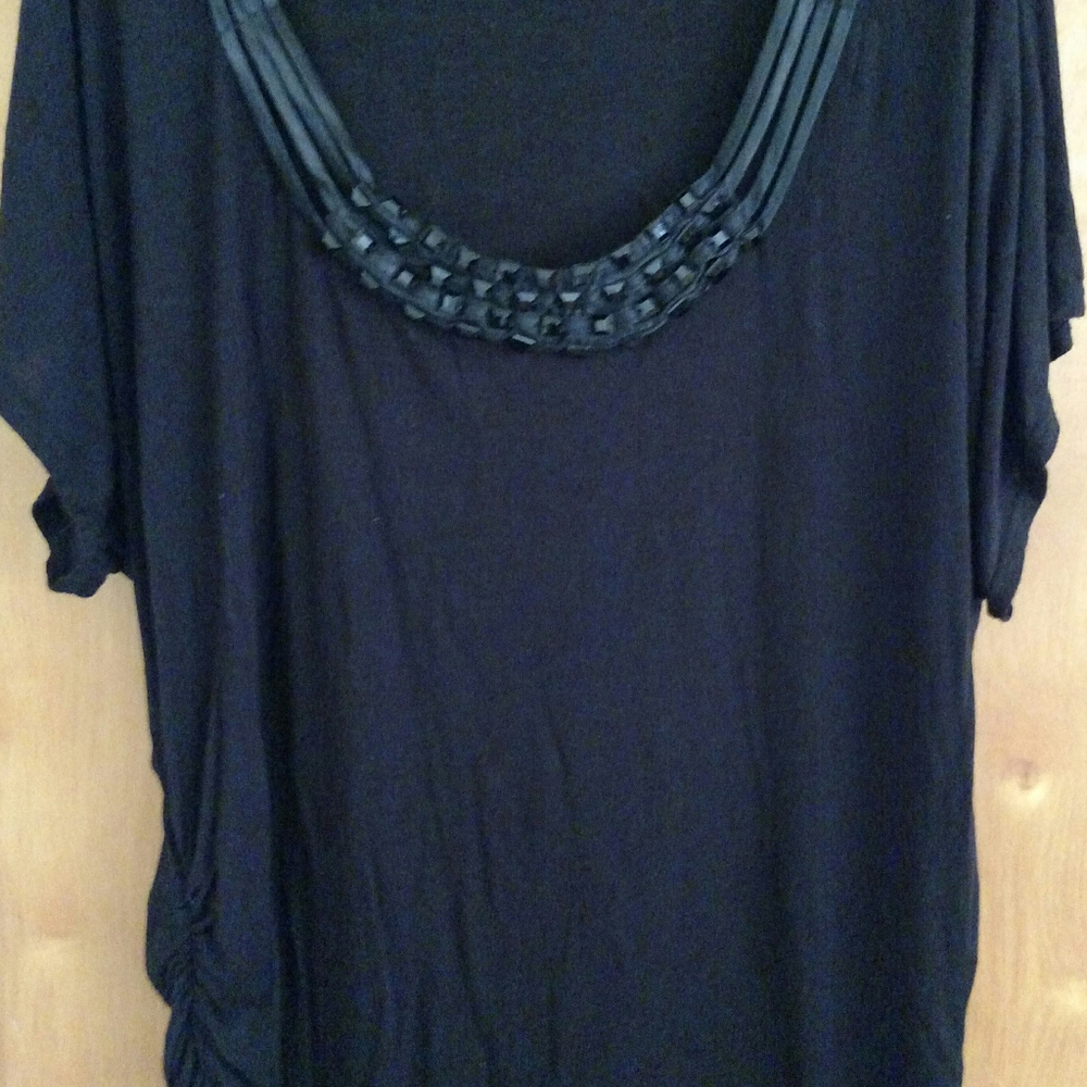 Black Knit Bead Trimmed Top - Size 2X
