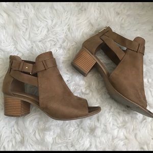 Brown chunky heel booties