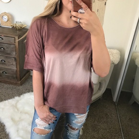 LAST1•Mauve Dip Dye Cotton Tee - Picture 2 of 7