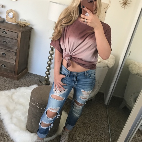 LAST1•Mauve Dip Dye Cotton Tee - Picture 3 of 7