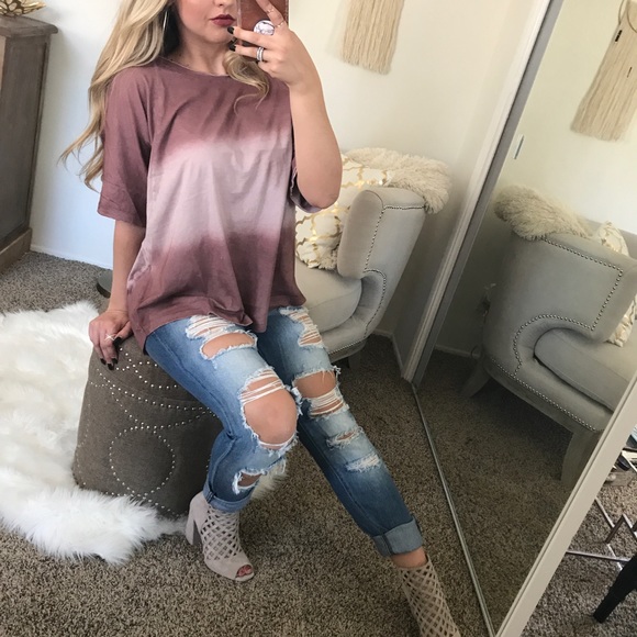 LAST1•Mauve Dip Dye Cotton Tee - Picture 4 of 7