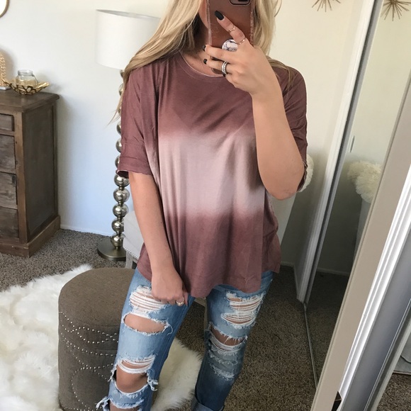 LAST1•Mauve Dip Dye Cotton Tee - Picture 5 of 7