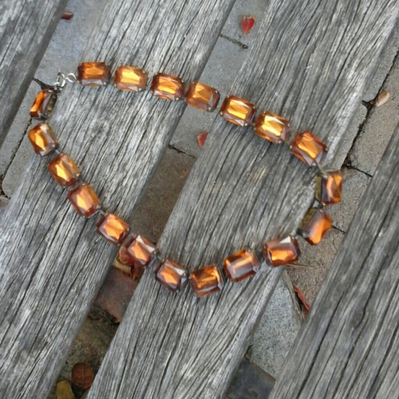 1980s choker necklace orange emarald cut costume j - Picture 2 of 7