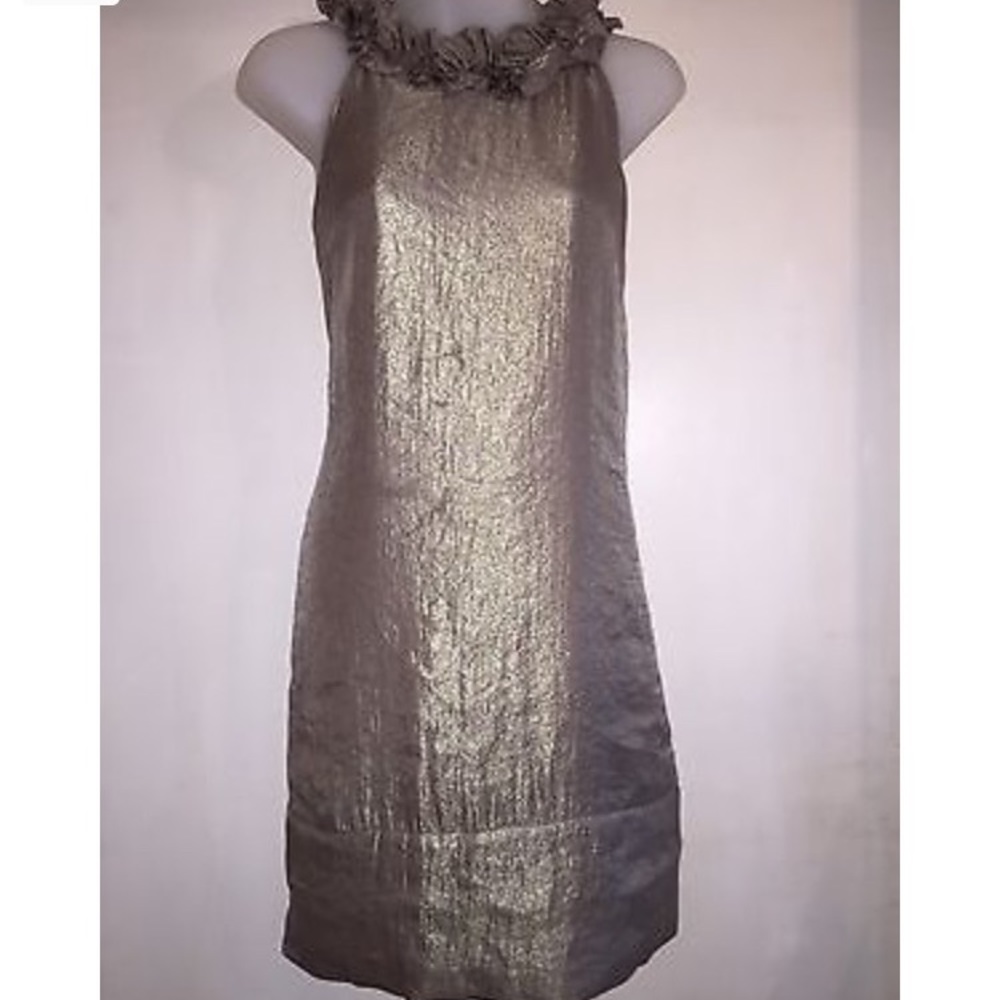 LONDON TIMES Metallic Taupe Shift Dress