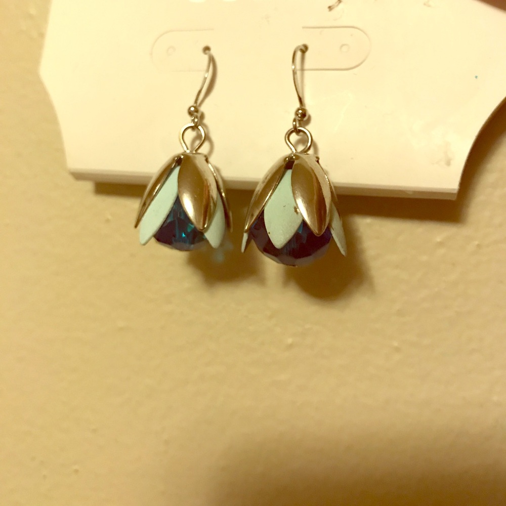 Teal and blue tulip earrings