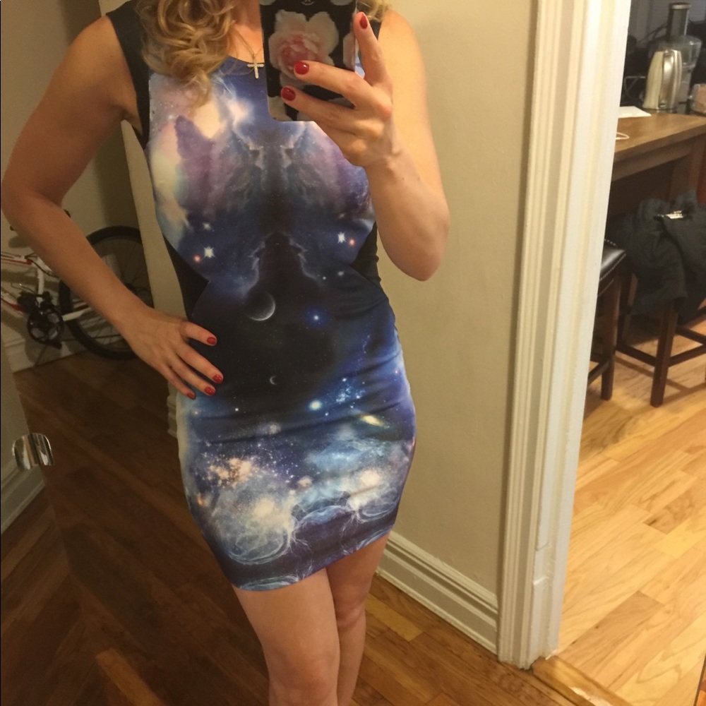 Galaxy mini dress w pleather trimming