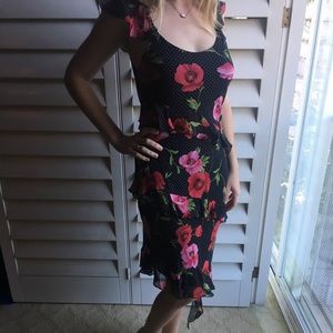 Sue Wong Frilly Floral Mid Length Dress