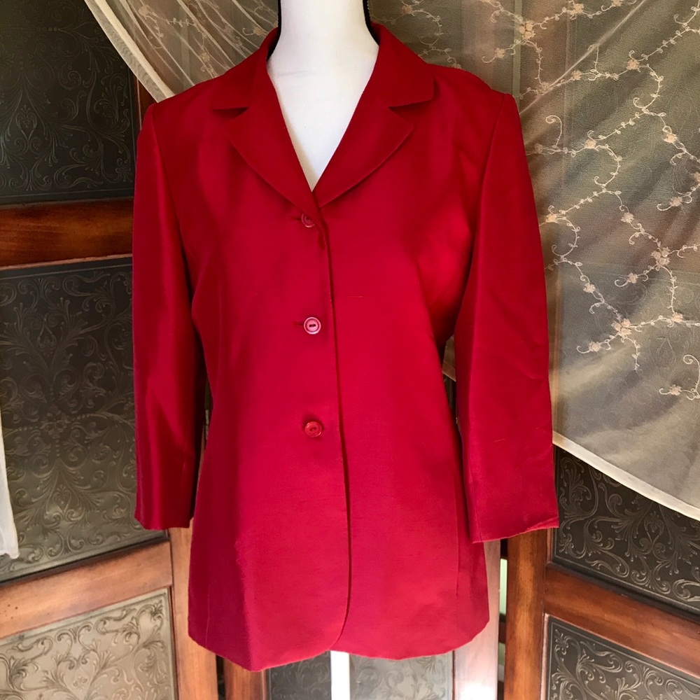 ❤️❤️ Style & Co Red Silk 3/4 Sleeve Blazer Sz 6 💄