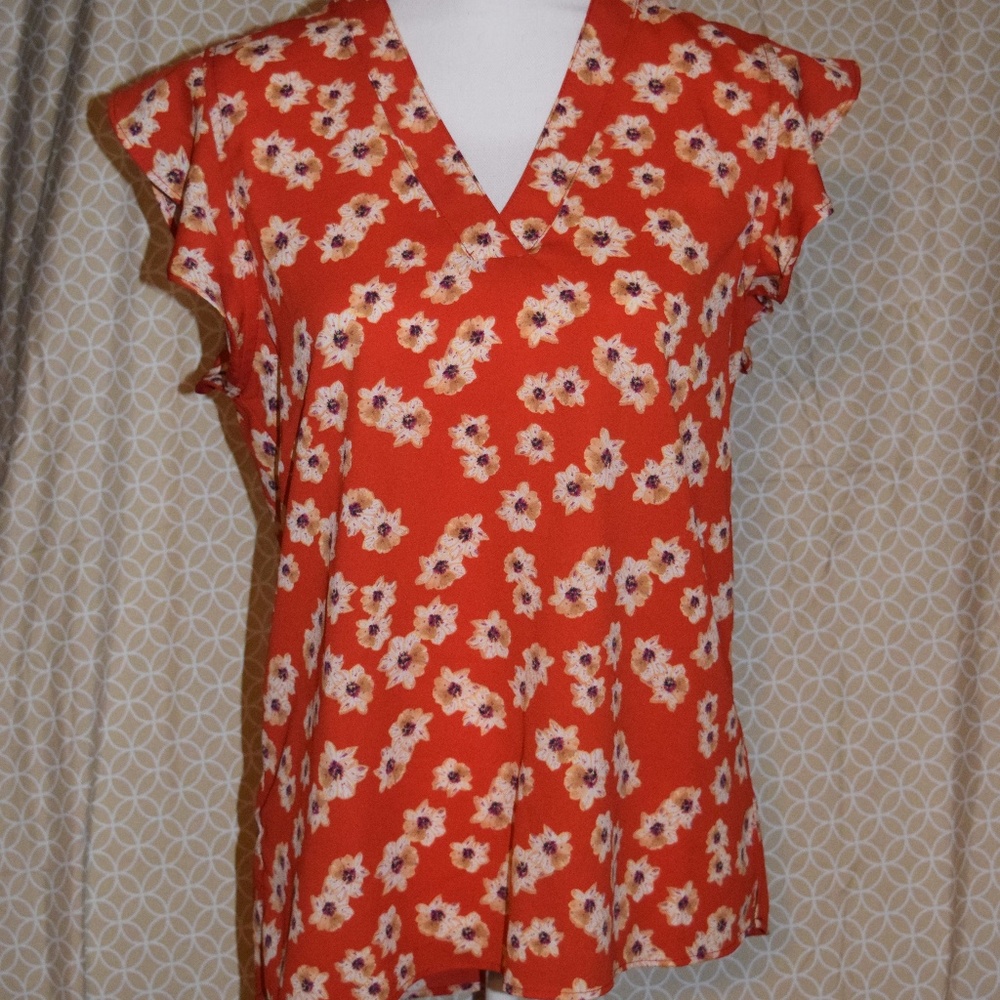 Women's Burnt Orange Floral Blouse Medium NWOT