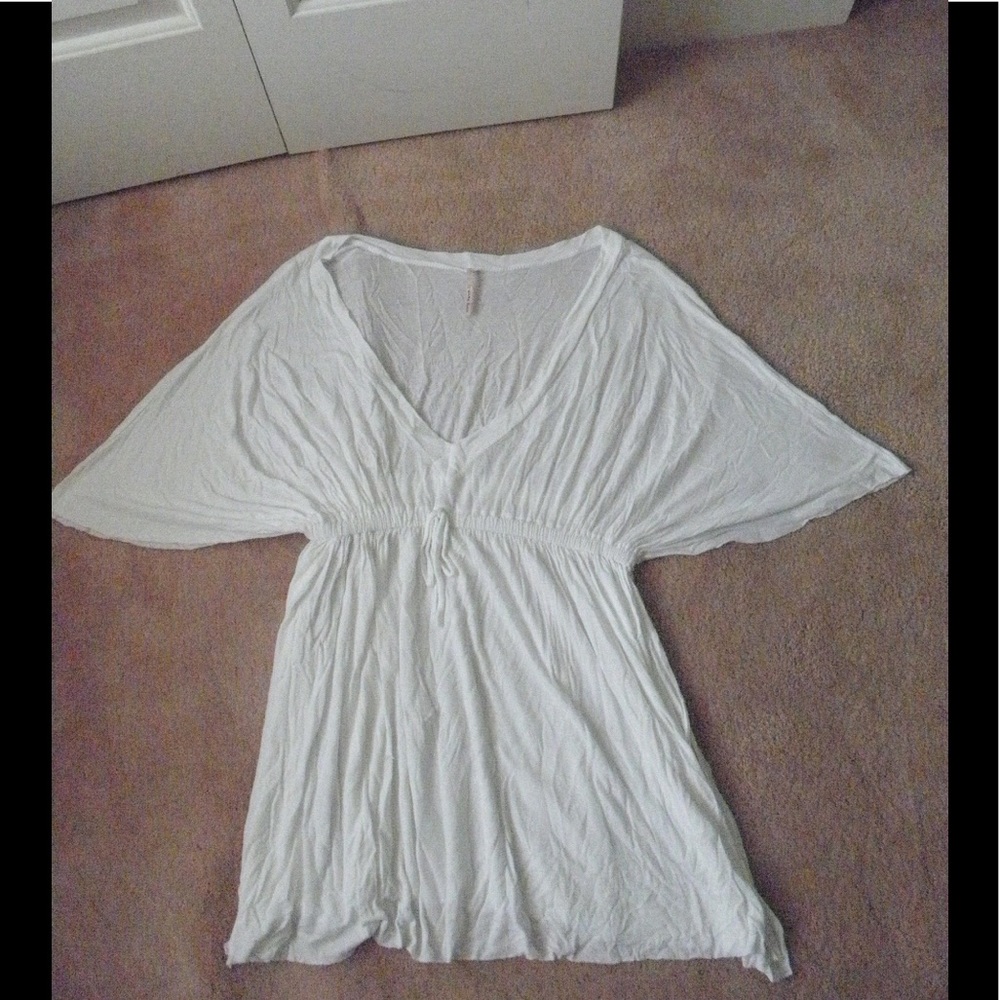 White V neck Beach Cover Up - GUC