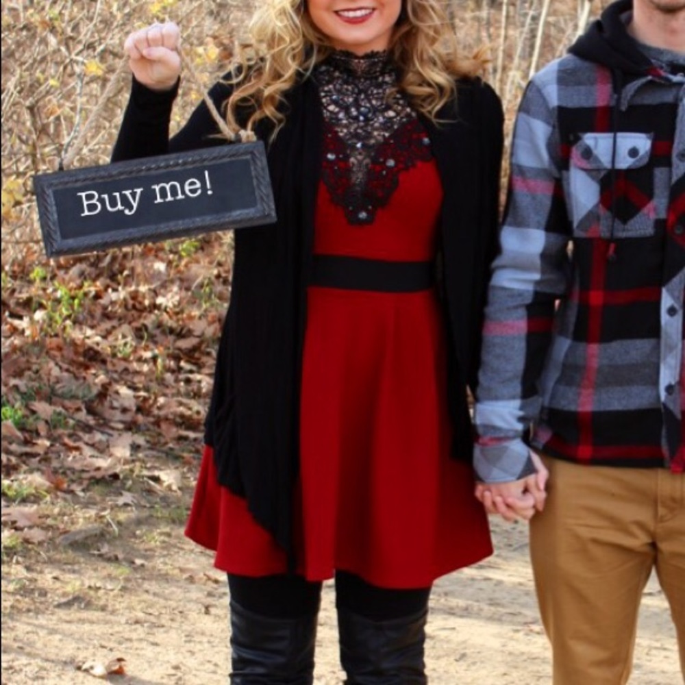 Windsor maroon and black high neck dress.