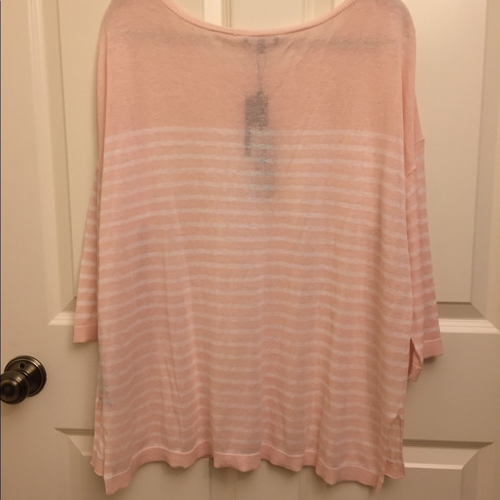 NYDJ Knit Top Pink White Stripes Relaxed Fit - Picture 3 of 7