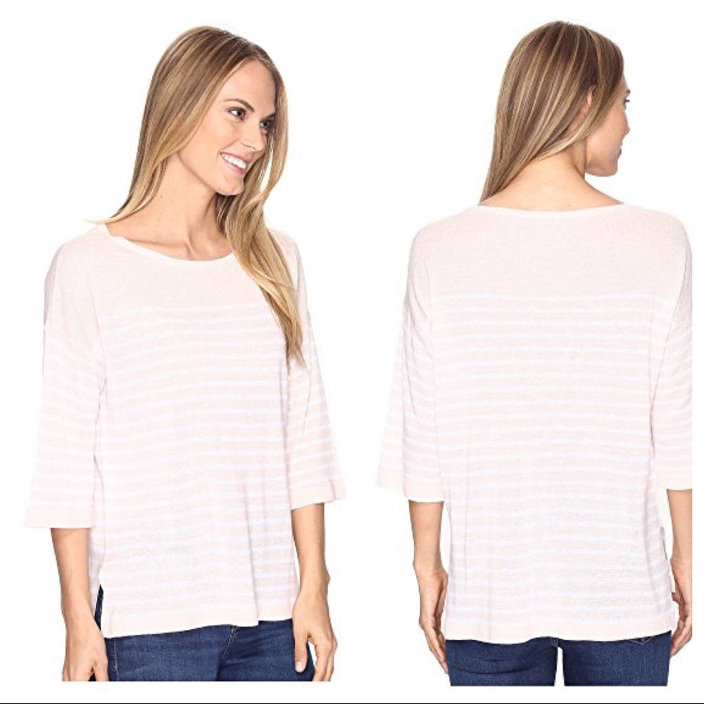 NYDJ Knit Top Pink White Stripes Relaxed Fit - Picture 1 of 7