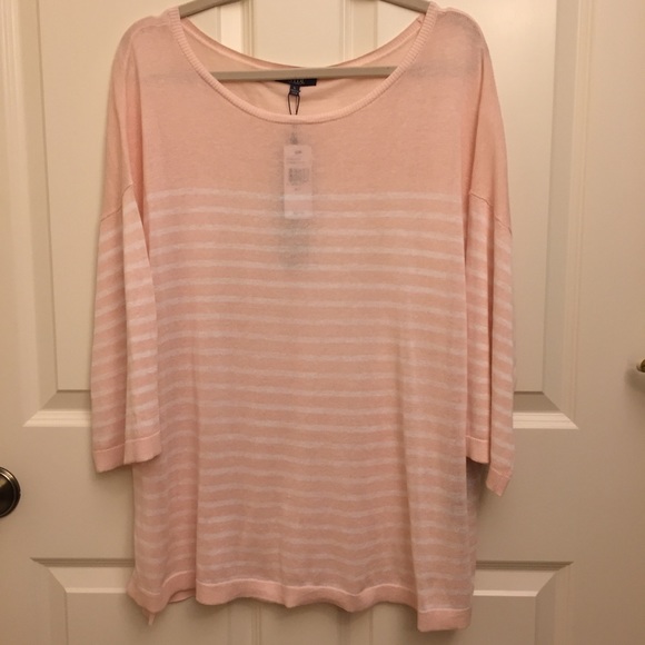 NYDJ Knit Top Pink White Stripes Relaxed Fit - Picture 2 of 7