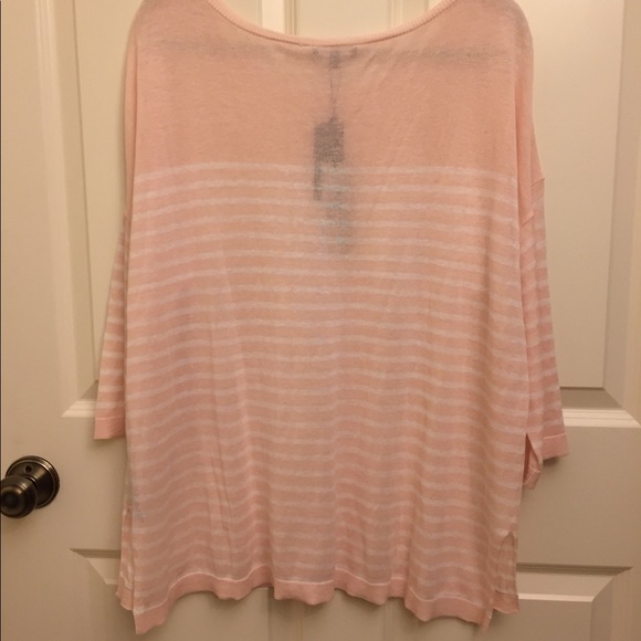 NYDJ Knit Top Pink White Stripes Relaxed Fit - Picture 3 of 7