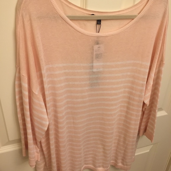 NYDJ Knit Top Pink White Stripes Relaxed Fit - Picture 4 of 7