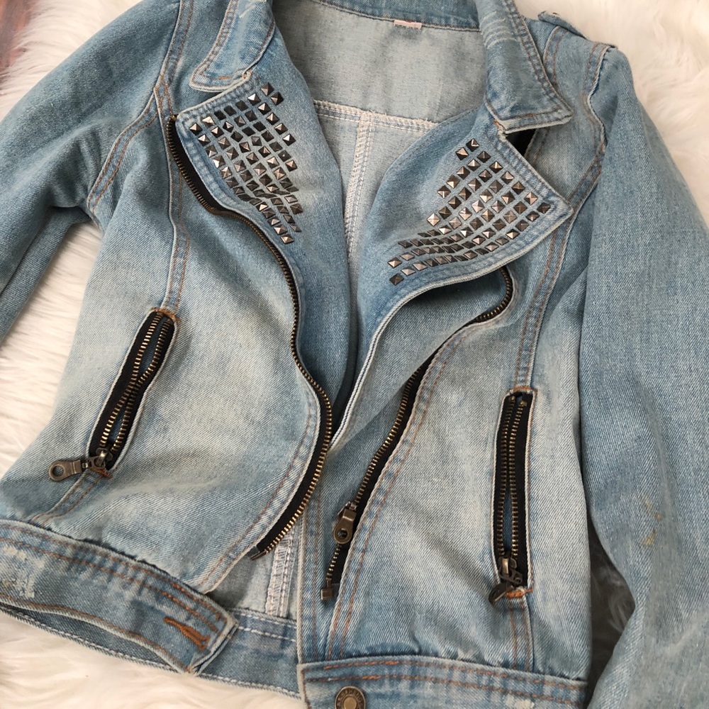 Studded Jean moto denim jacket