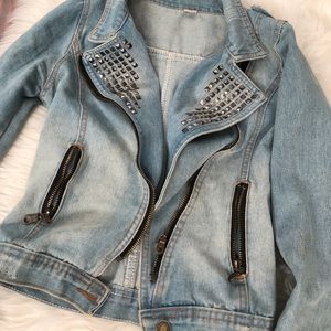 Studded Jean moto denim jacket